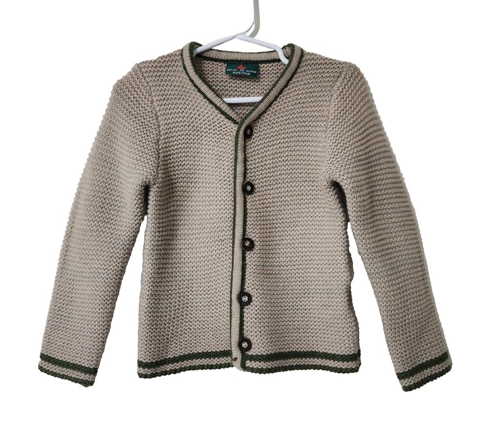 Kitzo Alpen Austria Toddler Boys Orlon Wool Knit Cardigan Beige Button Up 2T
